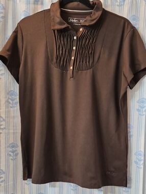 Lady Hagen Hydro-Dri Brown Pleated Polo Shirt Short Sleeve Golf Stretch Top Sz L